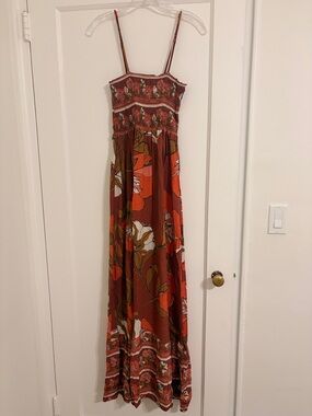Maaji Rust Floral Smocked Maxi Dress